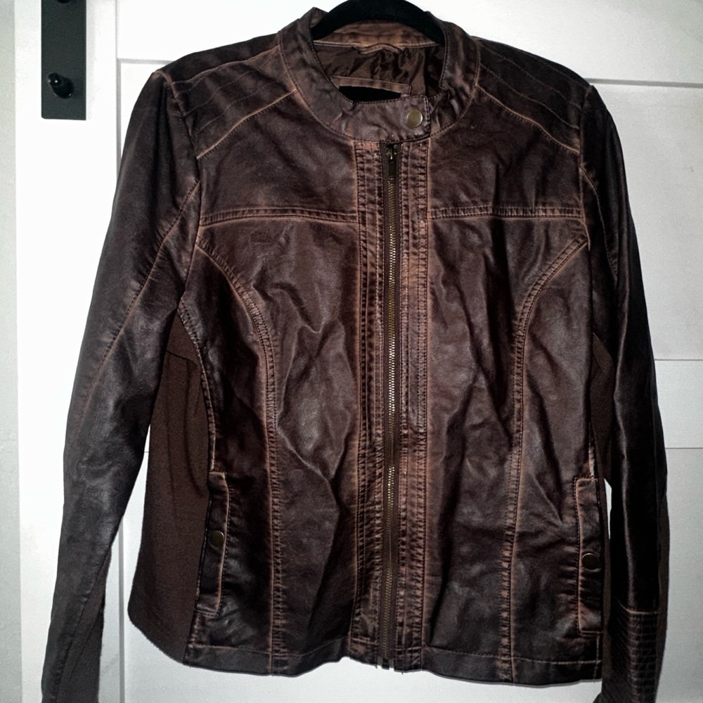 Classic Women's Brown Faux Leather Jacket